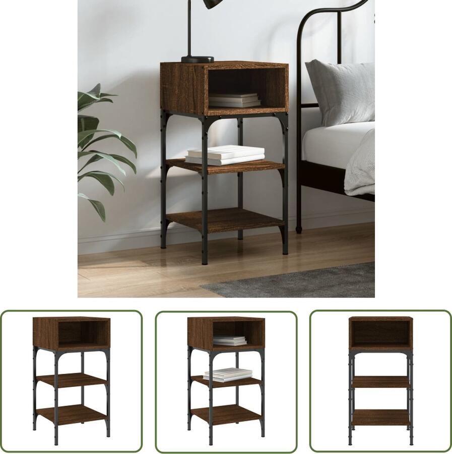 The Living Store Nachtkastje Bruineiken Elegant Bijzetkastje 35x34.5x70 cm Verstelbare poten Nachtkastje Bijzettafel Bruine Eiken Houten Kast Slaapkamermeubel - Foto 2