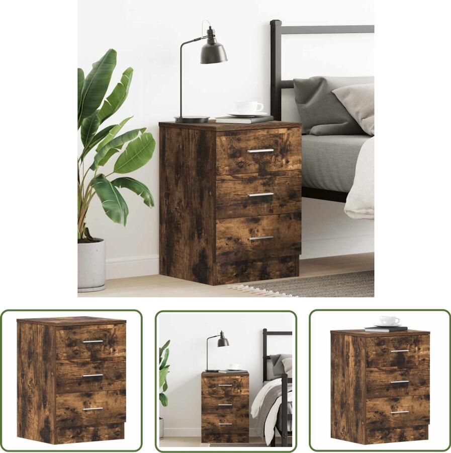 The Living Store Nachtkastje 38x35x56 cm bewerkt hout gerookt eikenkleurig Nachtkastje Bijzettafel Houten Kast Slaapkamermeubel Bergruimte - Foto 3