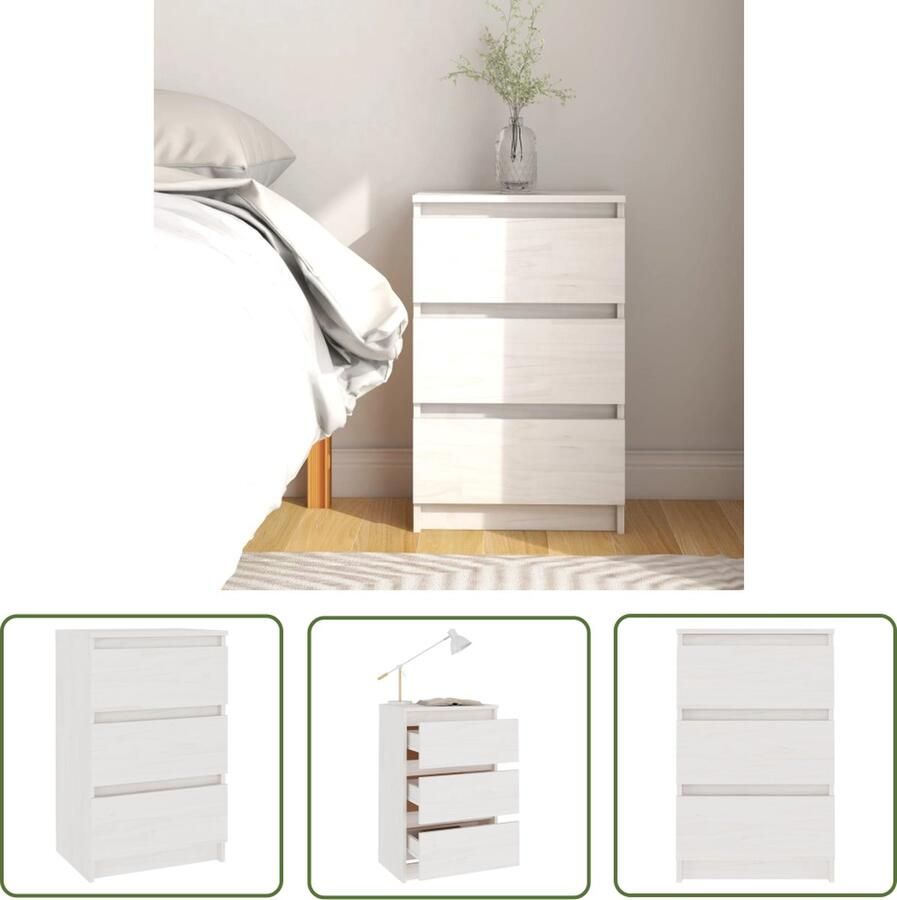 VidaXL Nachtkastje 40x29 5x64 cm massief grenenhout wit Nachtkastje Bijzettafel Meubilair Woonkamer Slaapkamer - Foto 2