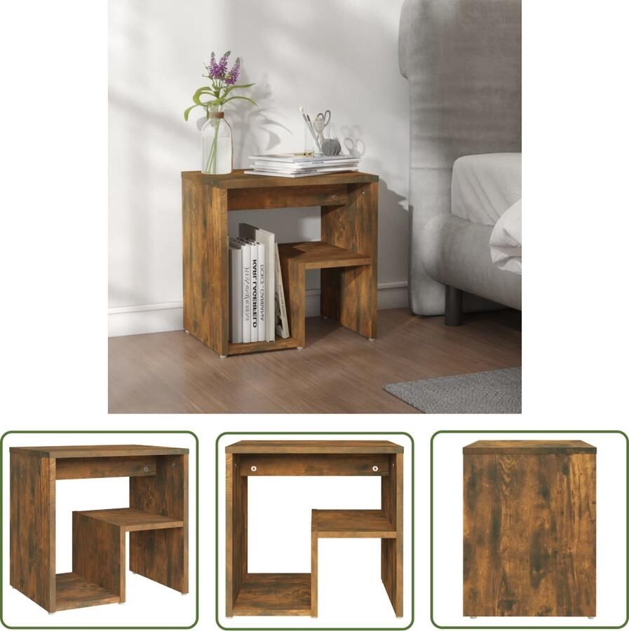 The Living Store Nachtkastje Gerookt Eiken Bijzetkastje 40x30x40 cm Sterk Vochtbestendig Opbergfunctie Montage vereist Nachtkastje Bijzettafel Houten Meubilair Bruine Meubels Bergruimte - Foto 2