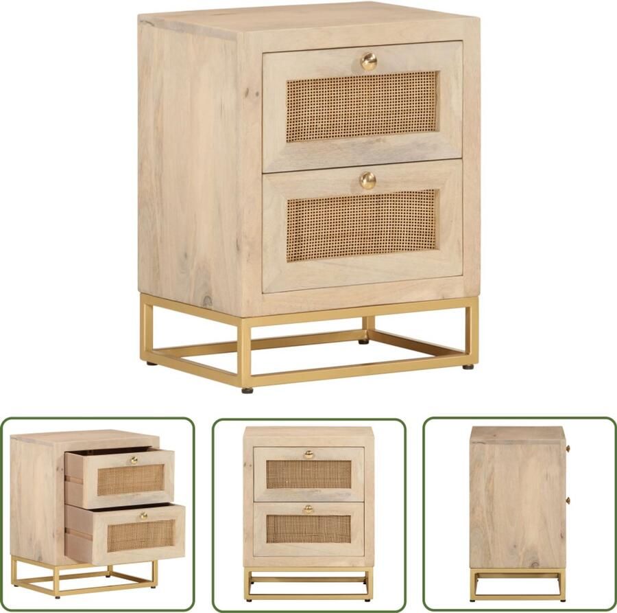 The Living Store Nachtkastje 40x30x50 cm massief mangohout en ijzer Nachtkastje Bijzettafel Mangohout Houten Meubilair Industrieel Design - Foto 2