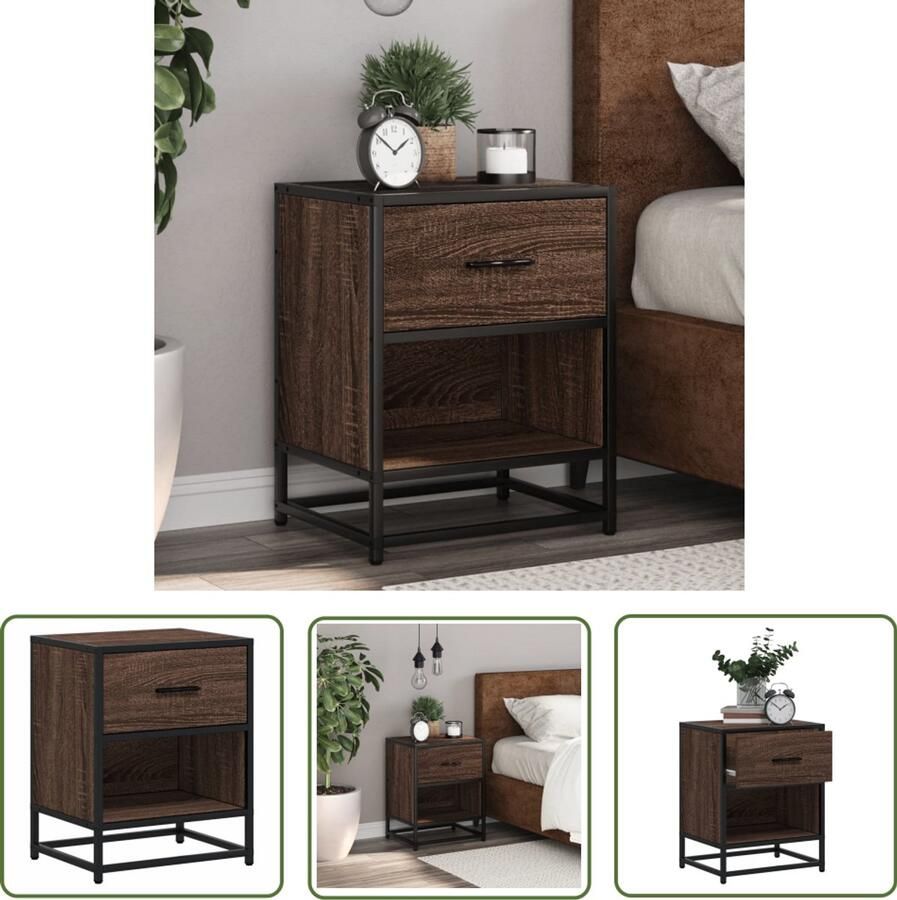 The Living Store Nachtkastje 40x31x50 cm bewerkt hout bruin eikenkleurig Nachtkastje Bijzettafel Houten Kast Bruin Eiken Woonkamer