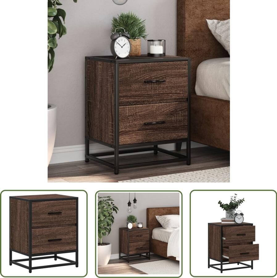 The Living Store Nachtkastje 40x31x50 cm bewerkt hout bruin eikenkleurig Nachtkastje Bijzettafel Houten Kast Bruine Eiken Kleur Opbergruimte