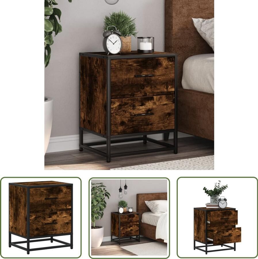 The Living Store Nachtkastje 40x31x50 cm bewerkt hout gerookt eikenkleurig Nachtkastje Bijzettafel Houten Kast Bergruimte Slaapkamer