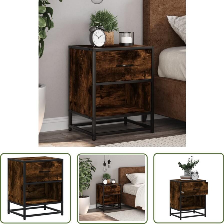 The Living Store Nachtkastje 40x31x50 cm bewerkt hout gerookt eikenkleurig Nachtkastje Bijzettafel Houten Meubel Kamerdecoratie Vintage Stijl