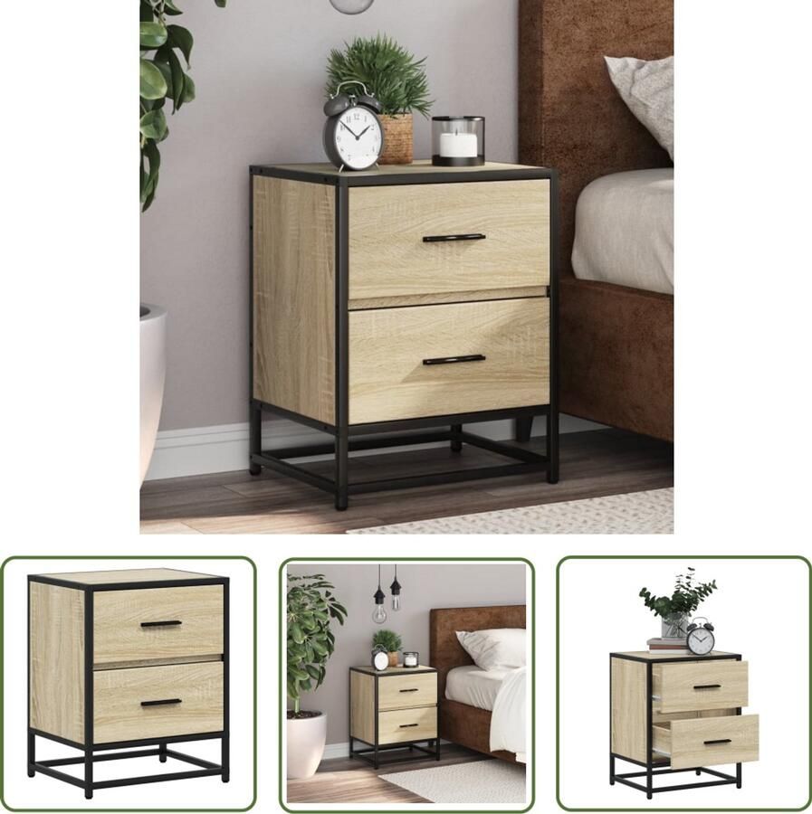 The Living Store Nachtkastje 40x31x50 cm bewerkt hout sonoma eikenkleurig Nachtkastje Bijzettafel Salontafel Houten Kast Sonoma Eiken