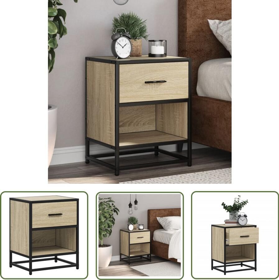 The Living Store Nachtkastje 40x31x50 cm bewerkt hout sonoma eikenkleurig Nachtkastje Bijzettafel Salontafel Kamermeubilair Houten Kast