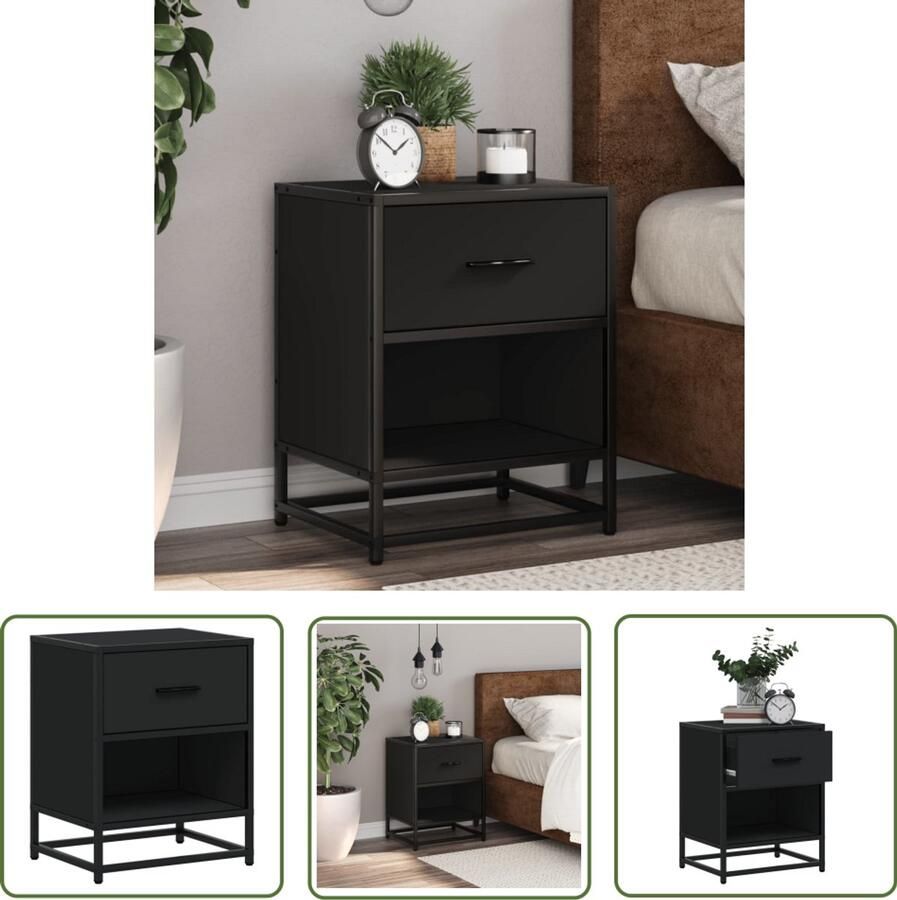 The Living Store Nachtkastje 40x31x50 cm bewerkt hout zwart Nachtkastje Bijzettafel Houten Kast Zwarte Kast Salontafel