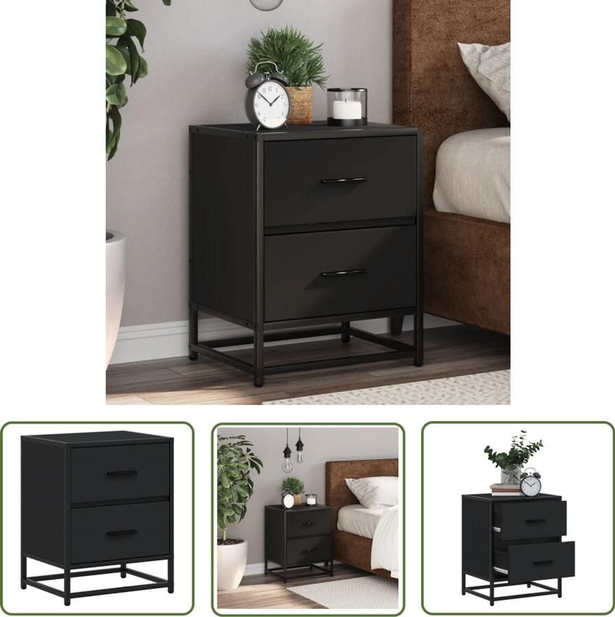 The Living Store Nachtkastje 40x31x50 cm bewerkt hout zwart Nachtkastje Bijzettafel Houten Nachtlamptafel Zwarte Kast Salontafel