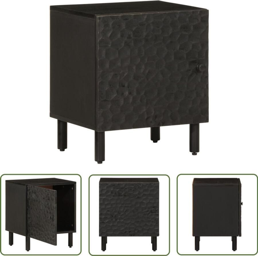The Living Store Nachtkastje 40x33x46 cm massief mangohout zwart Nachtkastje Bijzettafel Mangohouten Kast Houten Kast Zwart Kast