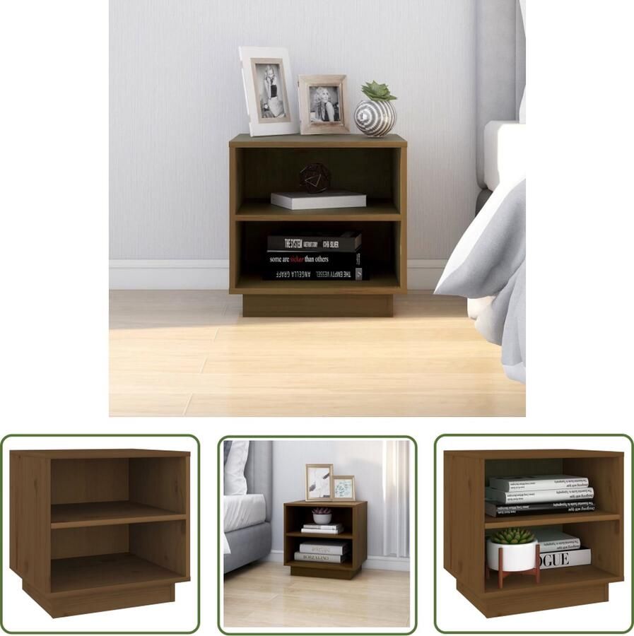 The Living Store Nachtkastjes Massief Grenenhout 40 x 34 x 40 cm Honingbruin Set van 2 Nachtkastjes Bedkasts Meubilair Houtmeubel Grenenhouten Meubel - Foto 3