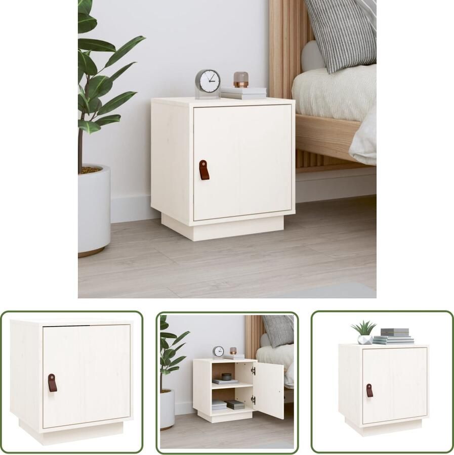 The Living Store Nachtkastje Grenenhout Elegant Meubels Afmeting- 40x34x45cm Kleur- Wit Nachtkastje Bijzettafel Meubilair Kamerinrichting Slaapkamervloer - Foto 2