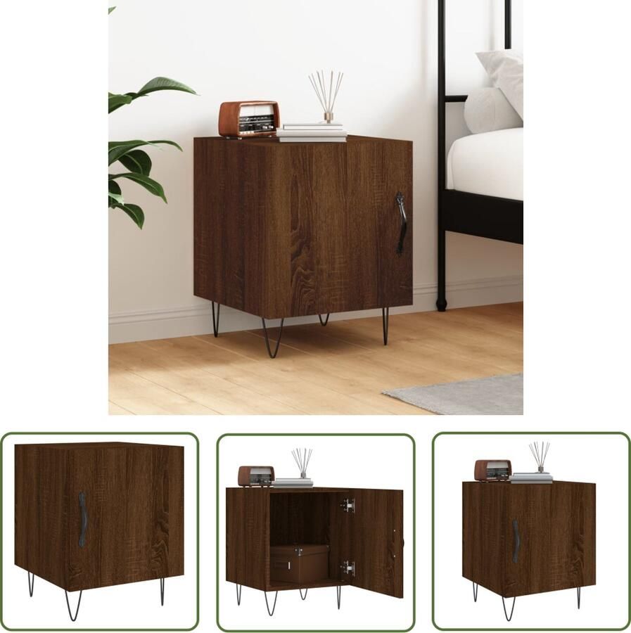 The Living Store Nachtkastje Moderne Charme Bijzetkast 40 x 40 x 50 cm Bruineiken Nachtkastje Bijzettafel Houten Kast Bruine Eiken Industrieel Design - Foto 4