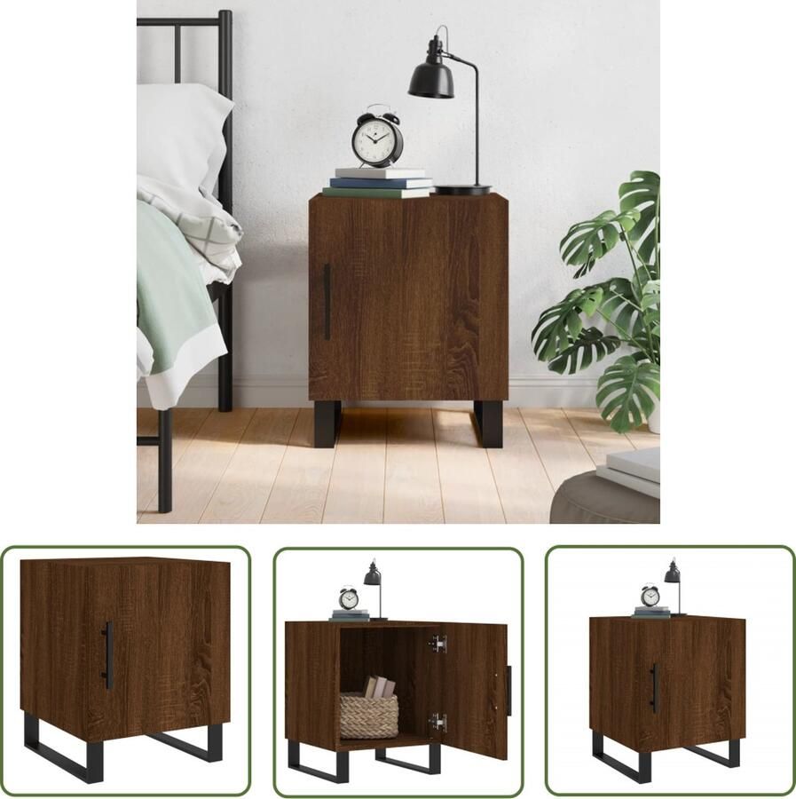 The Living Store Nachtkastje Moderne Charme Bijzetkast 40 x 40 x 50 cm Bruineiken Nachtkastje Bijzettafel Houten Kast Bruine Eiken Industrieel Design - Foto 3