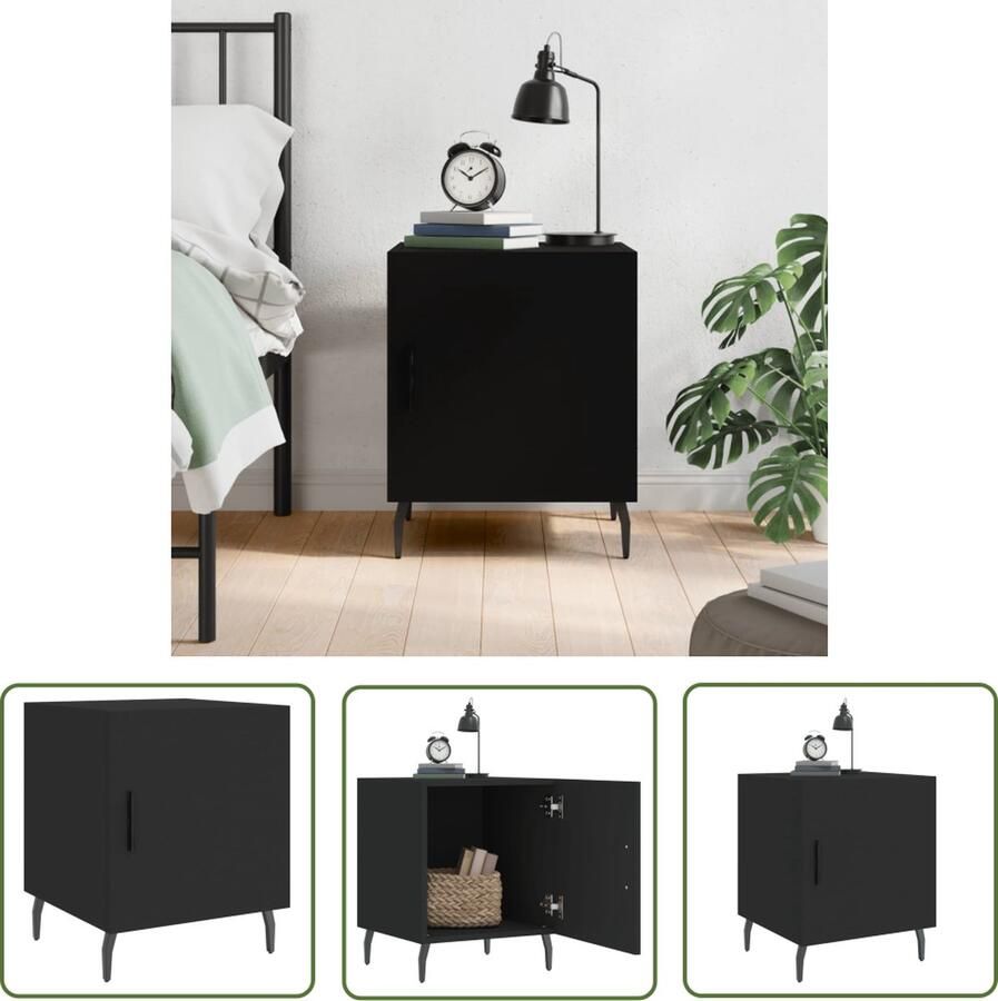 The Living Store Nachtkastje Bijzetkast 40 x 40 x 50 cm Zwart Nachtkastje Bijzettafel Zwarte Kast Houten Kast Modern Design - Foto 2
