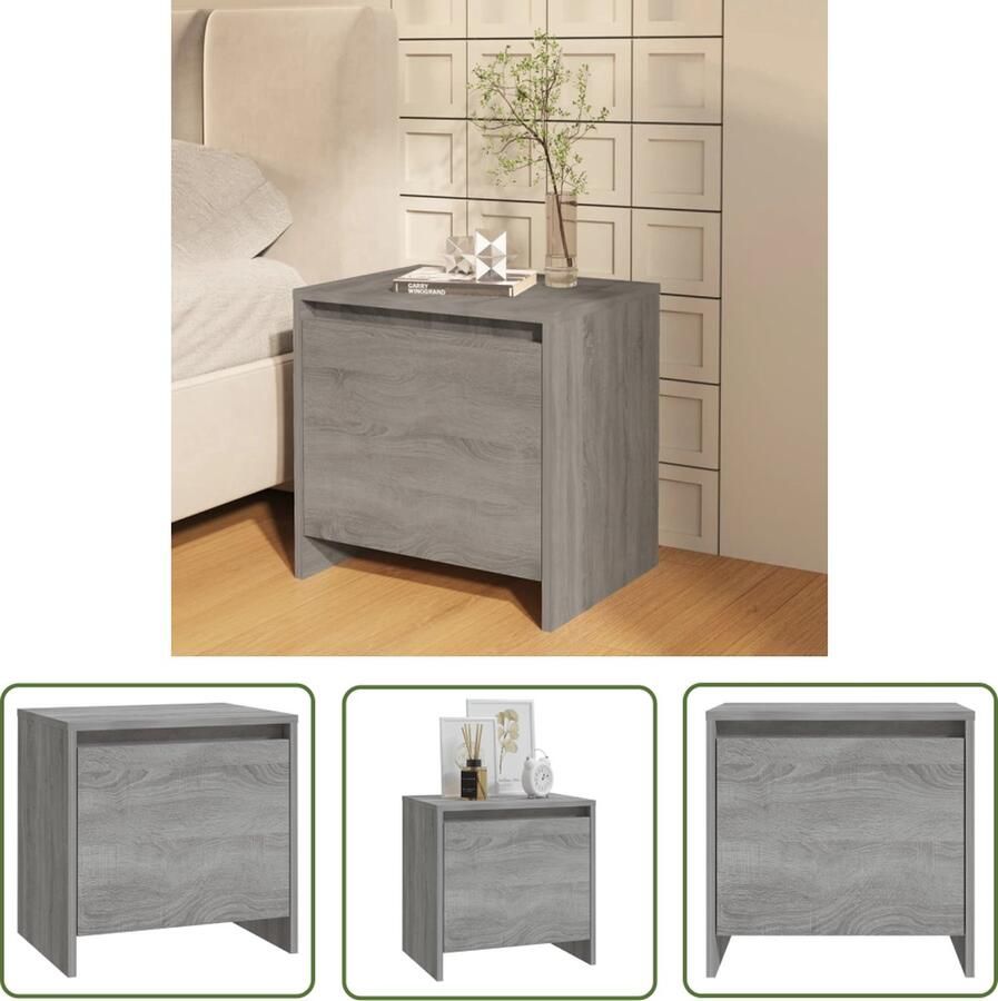 The Living Store Bedkastje Grijs Sonoma Eiken 45x34x44.5 cm 1 deur Stevig en Duurzaam Montage vereist Nachtkastje Bijzettafel Slaapkamer Meubilair Houten Meubel Grijze Meubels - Foto 2