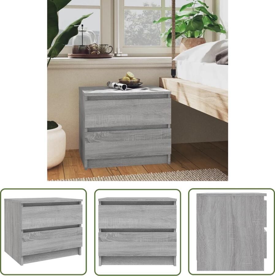 The Living Store Bijzetkast Trendy Nachtkastje Meubel 50 x 39 x 43.5 cm Grijs Sonoma Eiken Nachtkastje Bijzettafel Slaapkamervloer Houten Meubilair Grijze Meubels - Foto 2