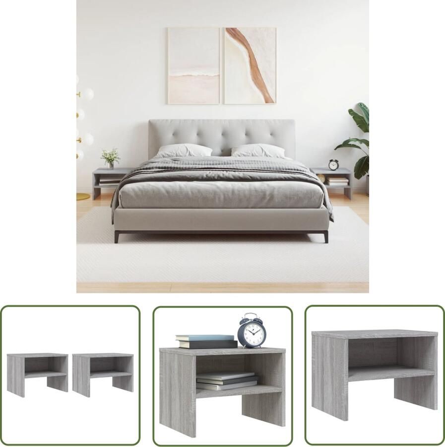 The Living Store Nachtkastjes 2 st 40x30x30 cm bewerkt hout grijs sonoma eiken Nachtkastje Bijzettafel Houten Meubilair Grijze Meubels Sonomane Eiken - Foto 2