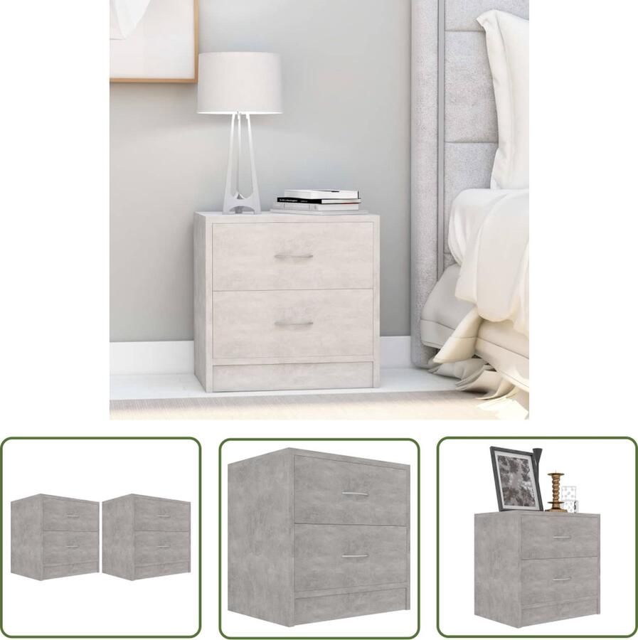The Living Store Nachtkastje Betongrijs Spaanplaat 40 x 30 x 40 cm (B x D x H) 2 lades Nachtkastje Bijzettafel Meubilair Slaapkamerinrichting Betonlook - Foto 2