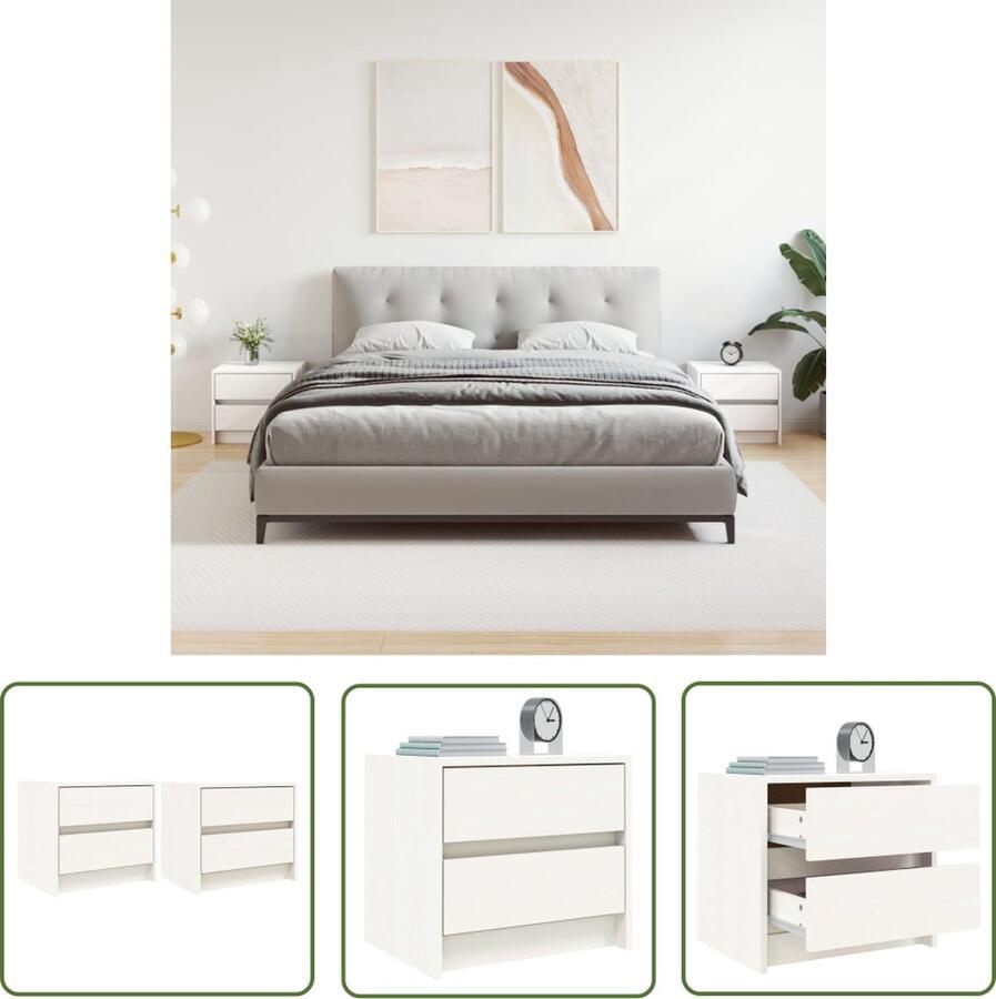 The Living Store Nachtkastjes 2 st 40x31x35 5 cm massief grenenhout wit Nachtkastje Bijzettafel Meubilair Slaapkamerinrichting Grenenhouten Meubil