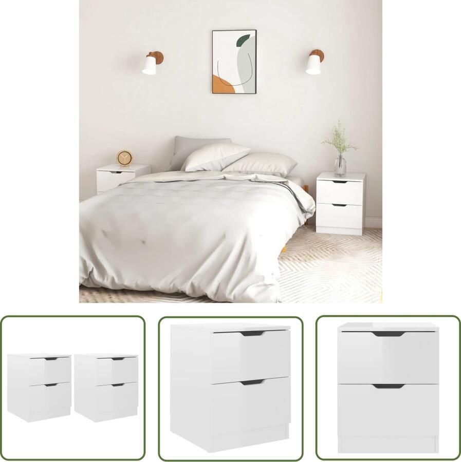 The Living Store Nachtkastje Moderne Charme Bijzettafel 40x40x50 cm Hoogglans Wit Nachtkastje Bijzettafel Modern Wit Houten Meubilair - Foto 2