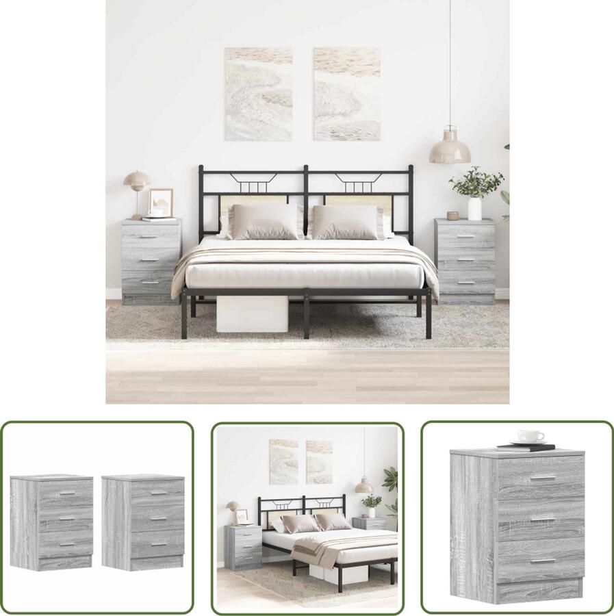 The Living Store Nachtkastjes 2 st 38x35x56 cm bewerkt hout grijs sonoma eiken Nachtkastjes Bijzettafel Houten Kast Grijze Kast Slaapkamersdecoratie - Foto 2