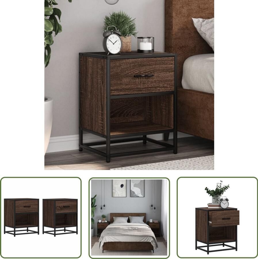 The Living Store Nachtkastjes 2 st 40x31x50 cm bewerkt hout bruin eikenkleurig Nachtkastjes Bijzettafel Houten Kast Bruine Eiken Kleur Slaapkamer Meubilair