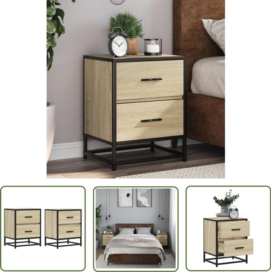The Living Store Nachtkastjes 2 st 40x31x50 cm bewerkt hout sonoma eikenkleurig Nachtkastjes Bijzettafel Salontafel Kamerdecoratie Houten Meubel