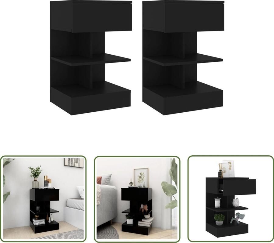 The Living Store Bedkastjes Moderne Charme Bijzetkastje 40x35x65 cm Zwart Hout Montage vereist Nachtkastjes Bijzettafel Slaapkamers Modern Zwart - Foto 2