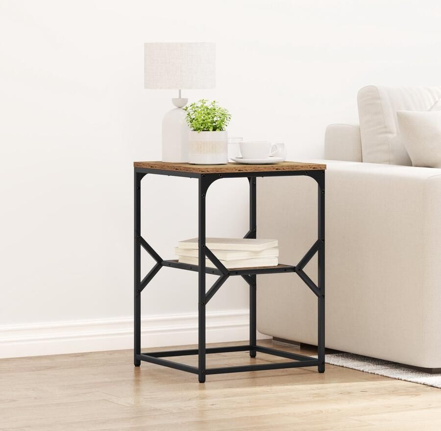 VidaXL Bijzettafel Oud hout 41 x 40 x 60 cm Engineered hout en staal