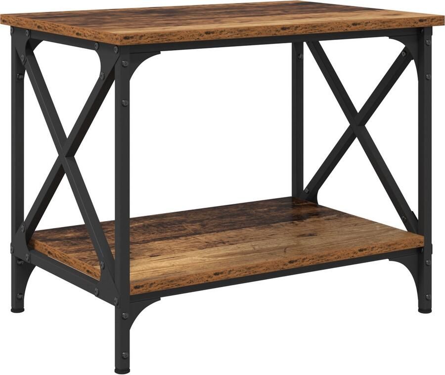 VidaXL Bijzettafel met plank met opslag Oud hout 55 x 38 x 45 cm Bewerkt hout