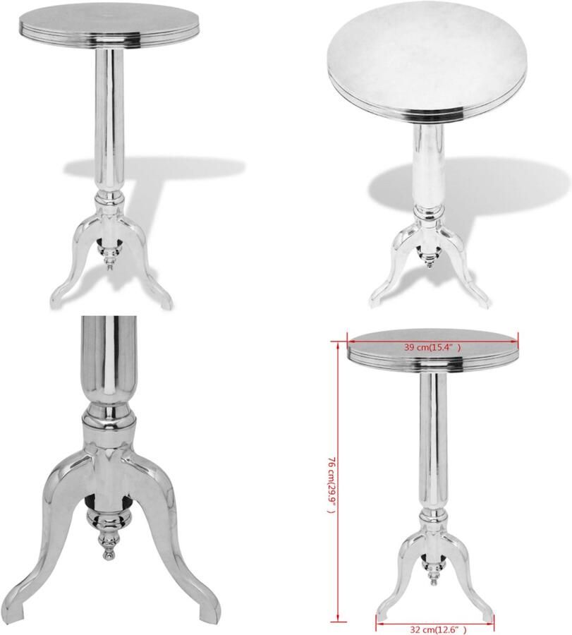 VidaXL Bijzettafel rond aluminium zilver Bijzettafel Bijzettafels Salontafel Salontafels