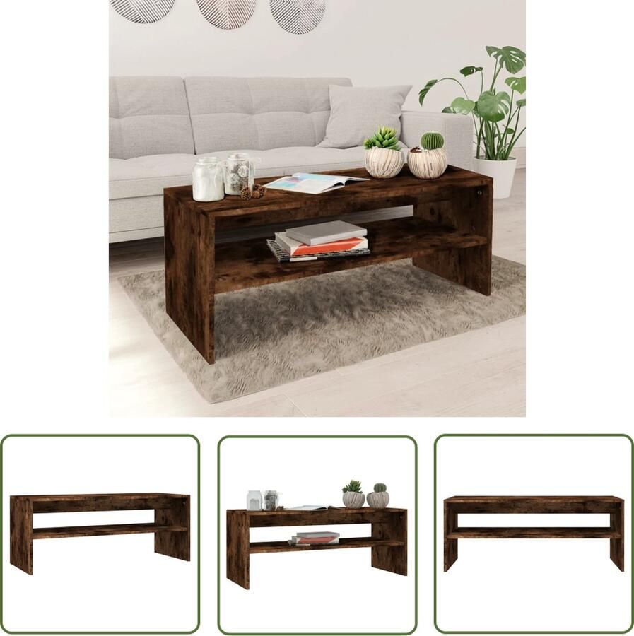 The Living Store Salontafel 100x40x40 cm bewerkt hout gerookt eikenkleurig Salontafel Bijzettafel Houten Salontafel Bewerkt Hout Gerookt Eiken - Foto 2