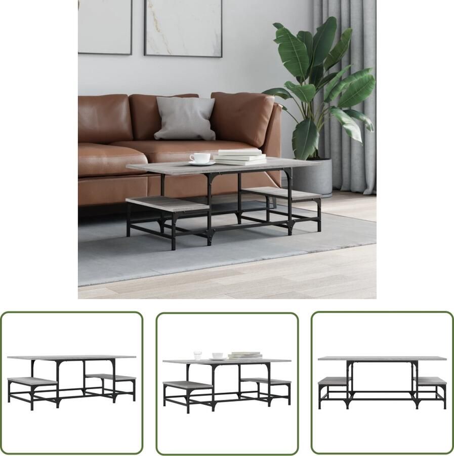 The Living Store Salontafel Bewerkt hout Grijs Sonoma Eiken 100 x 50.5 x 40 cm Salontafel Bijzettafel Houten Salontafel Grijze Salontafel Sonoma Eiken