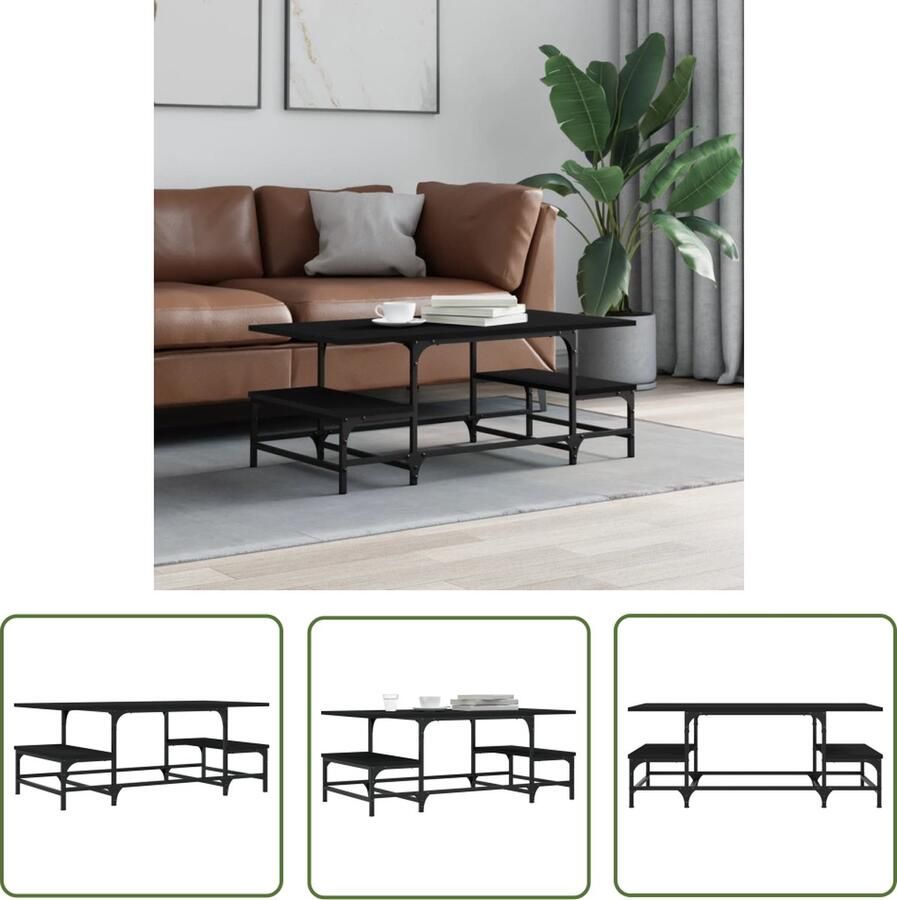 The Living Store Salontafel Trendy Bijzettafel 100 x 50.5 x 40 cm Houten blad Salontafel Bijzettafel Houten Tafel Zwarte Tafel Trendige Salontafel