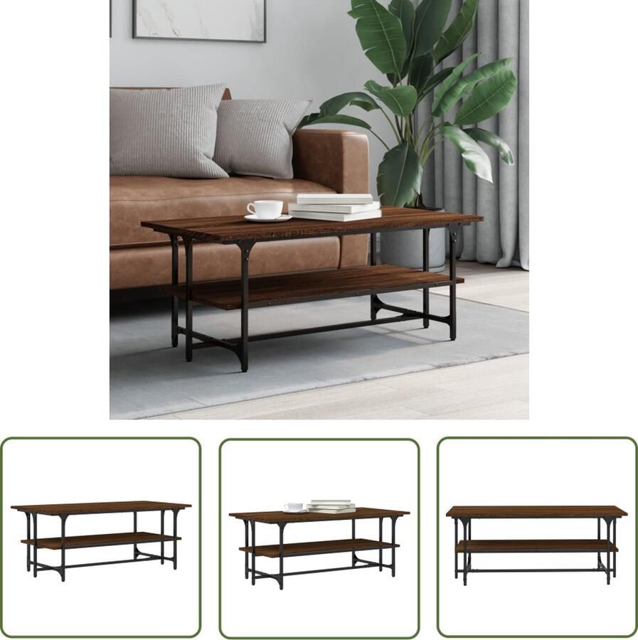The Living Store Salontafel Bijzettafel 100 x 50 x 40 cm Bruineiken Salontafel Bijzettafel Houten Salontafel Bruin Meubilair Bruineiken - Foto 2