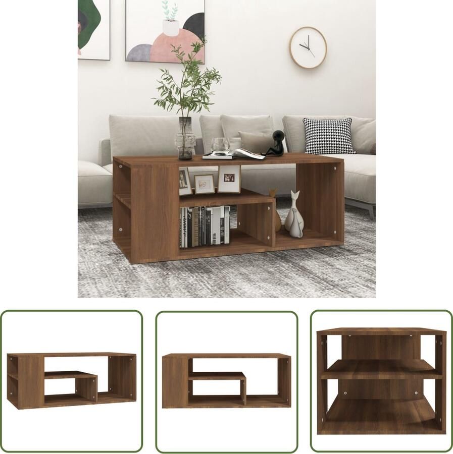 The Living Store Salontafel Bijzettafel 100 x 50 x 40 cm Bruineiken Salontafel Bijzettafel Houten Salontafel Bruin Meubilair Bruineiken - Foto 3