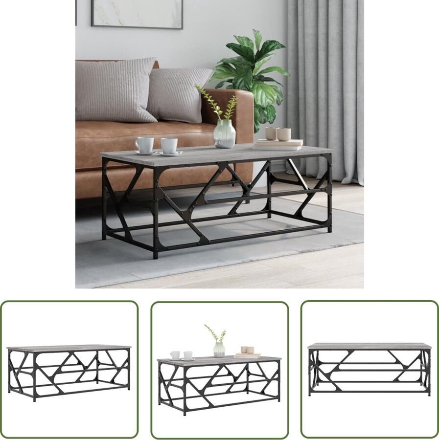 The Living Store Salontafel 100x50x40 cm bewerkt hout grijs sonoma eikenkleurig Salontafel Bijzettafel Houten Salontafel Grijze Salontafel Grijs