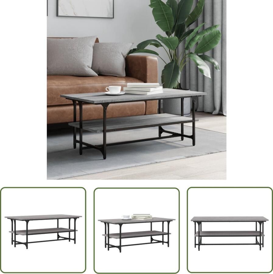 The Living Store Salontafel Grijs Sonoma Eiken 100 x 50 x 40 cm Duurzaam hout en metaal Salontafel Bijzettafel Houten Salontafel Grijs Salontafel Modern