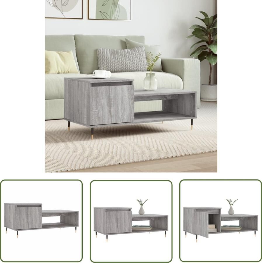 The Living Store Salontafel Grijs Sonoma Eiken 100 x 50 x 45 cm Met opbergruimte Salontafel Bijzettafel Houten Salontafel Grijze Salontafel Met Opbergruimte