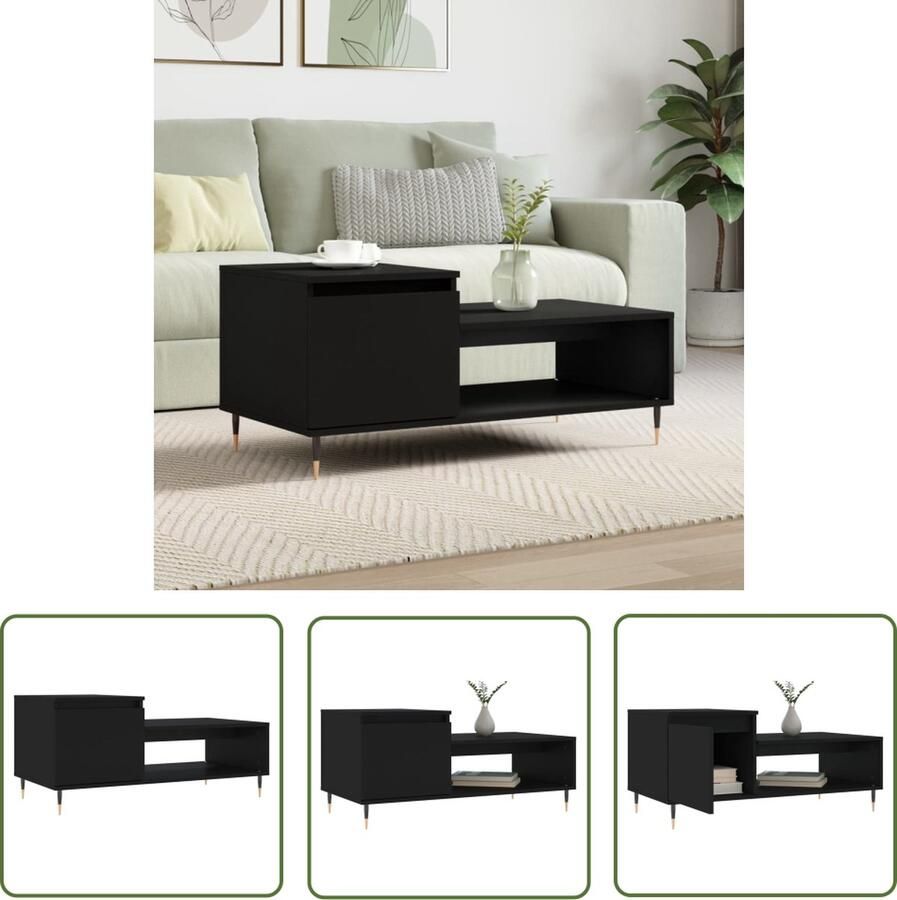 The Living Store Salontafel Trendy Bijzettafel 100 x 50 x 45 cm Duurzaam hout Salontafel Bijzettafel Houten Salontafel Zwarte Salontafel Trendige Salontafel