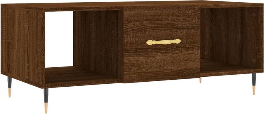 The Living Store Salontafel Bruineiken Houten bijzettafel met 3 vakken 102 x 50 x 40cm Stevig tafelblad Praktische deur IJzeren poten Salontafel Bijzettafel Houten Tafel Bruine Meubels Bruine Eiken Kleur