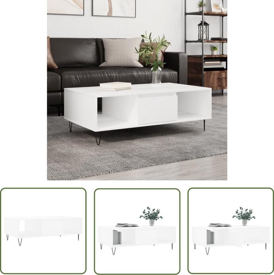 The Living Store Bijzettafel Salontafel 104 x 60 x 35 cm Stabiel tafelblad IJzeren poten Wit Salontafel Bijzettafel Houten Tafel Witte Tafel Tweedehands Meubilair