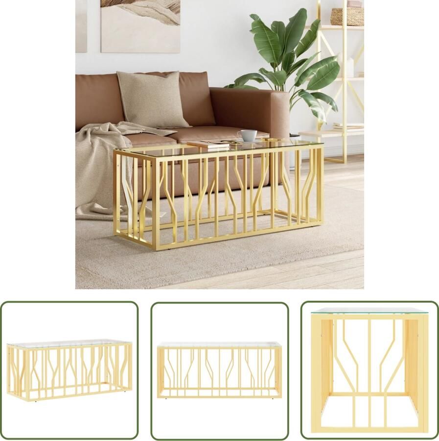 The Living Store Salontafel XXL Bijzettafel 110x45x45 cm Gouden Frame Roestvrij Staal Gehard Glas Salontafel Bijzettafel Gouden Salontafel Roestvrijstalen Salontafel Glazen Salontafel