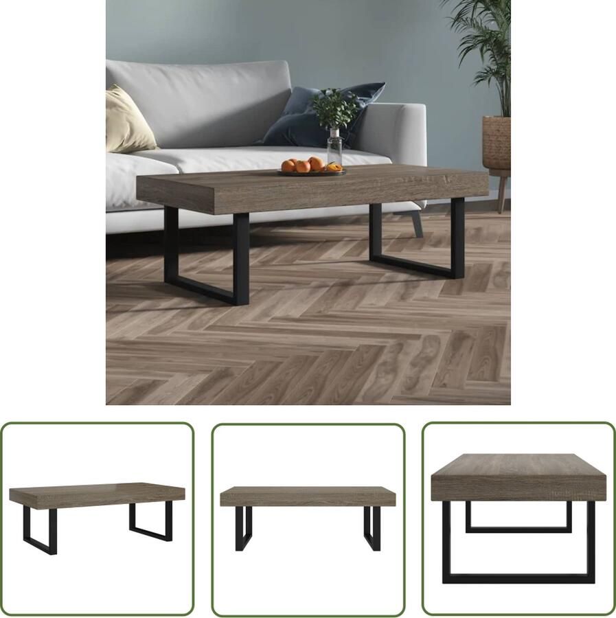 The Living Store Salontafel 120x60x40 cm MDF en ijzer grijs en zwart Salontafel Bijzettafel Mdf Metalen Onderstel Grijze Salontafel - Foto 2