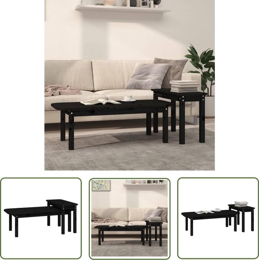 The Living Store Salontafelset Massief grenenhout Ruimtebesparend ontwerp Stevig tafelblad Veelzijdig te gebruiken Inclusief montagehandleiding Zwart 110 x 50 x 35 cm 70 x 30 x 45 cm 2 x salontafel - Foto 2