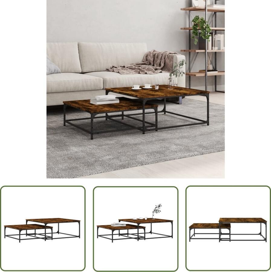 The Living Store Salontafel Set Houten Bijzettafels Gerookt Eiken 80x80x35cm 70x70x25cm Salontafel Bijzettafel Houten Salontafel Bruine Salontafel Gerookte Eik