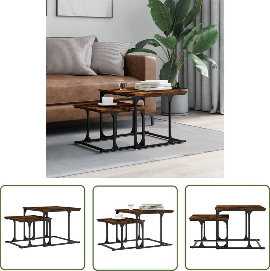 The Living Store Salontafelset In elkaar passend Hout Modern design Verschillende maten Veelzijdig Stevig tafelblad Salontafel Bijzettafel Koffietafel Houten Salontafel Modern Design