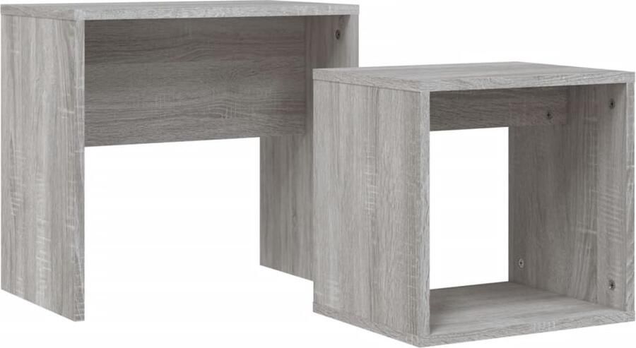 The Living Store 2-delige Tafeltjesset bewerkt hout grijs sonoma eikenkleurig Salontafel Bijzet Tafels Nest Tafels Houten Meubilair Grijze Salontafel
