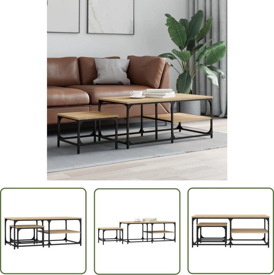 The Living Store Salontafelset Hout In elkaar passend maten Stevig tafelblad Salontafel Bijzettafel Houten Salontafel Nestkasten Koffietafel